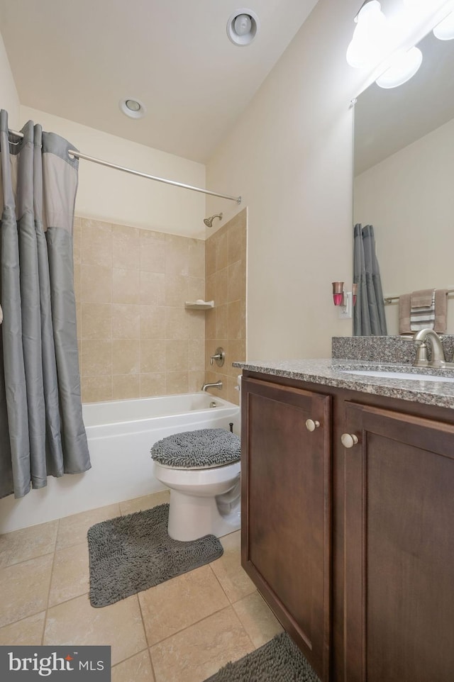 8550 Sophies Way, Lincoln, DE 19960 - full bath featuring shower / bathtub combination with curtain, vanity, tile patterned flooring, and toilet