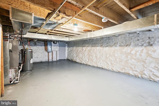 1081 Ellicott Dr, Baltimore, MD 21216 - unfinished below grade area featuring water heater, electric panel, and heating unit