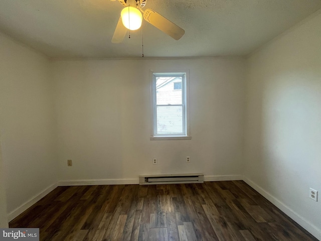 604 Winifred Rd, Cumberland, MD 21502 - empty room featuring a baseboard heating unit, wood finished floors, baseboards, and ceiling fan