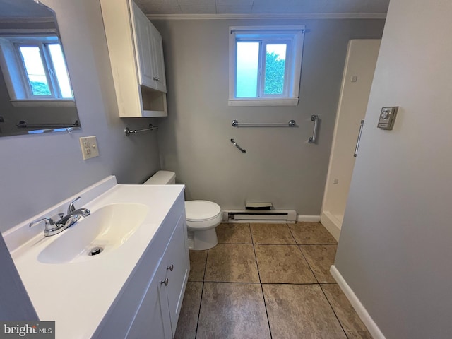604 Winifred Rd, Cumberland, MD 21502 - bathroom with crown molding, vanity, tile patterned floors, toilet, and baseboards