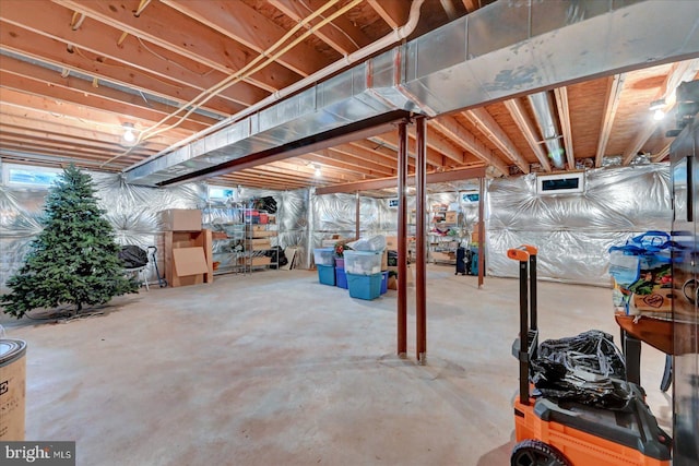 view of unfinished basement