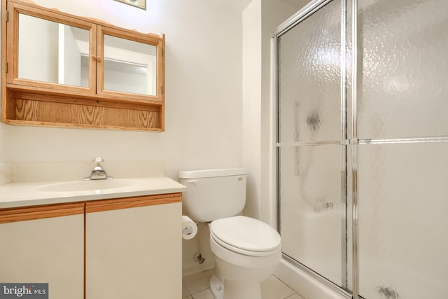 4001 Cedar Mills Rd, Randallstown, MD 21133 - full bathroom featuring vanity, a stall shower, toilet, tile patterned floors, and baseboards