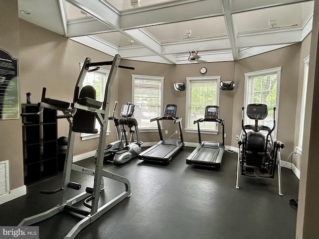 12649 Victory Lakes Loop, Bristow, VA 20136 - workout area featuring healthy amount of natural light, coffered ceiling, and beamed ceiling