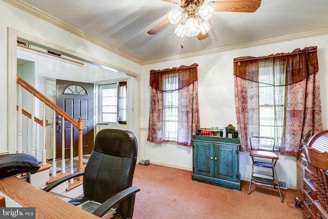 137 S Ronks Rd, Ronks, PA 17572 - office space featuring a ceiling fan, crown molding, light carpet, and baseboards