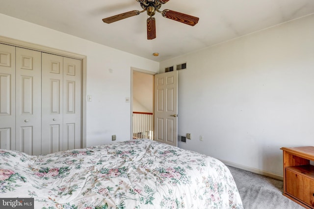 137 S Ronks Rd, Ronks, PA 17572 - bedroom featuring light colored carpet, a closet, baseboards, and ceiling fan