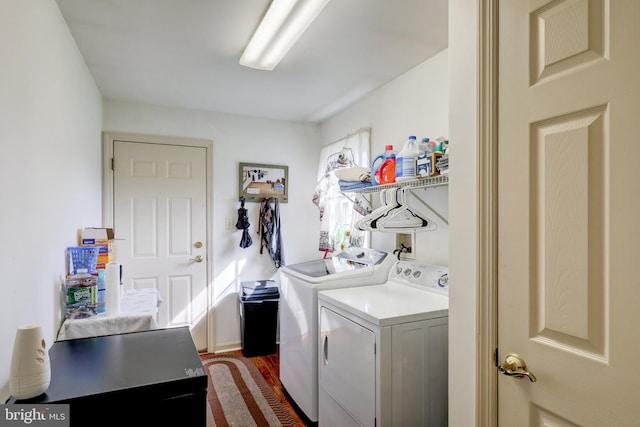137 S Ronks Rd, Ronks, PA 17572 - clothes washing area featuring washer and clothes dryer and dark wood-type flooring