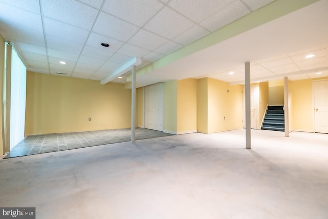 8803 Duveen Dr, Glenside, PA 19038 - finished basement with a drop ceiling, stairway, and recessed lighting