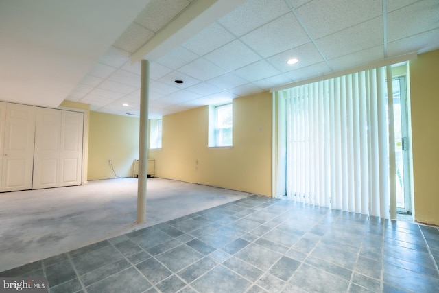 8803 Duveen Dr, Glenside, PA 19038 - below grade area with a drop ceiling, carpet, and recessed lighting