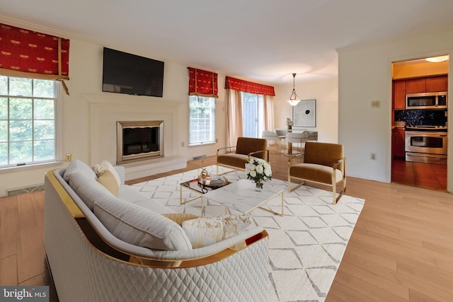 8803 Duveen Dr, Glenside, PA 19038 - living area featuring light wood finished floors and a glass covered fireplace