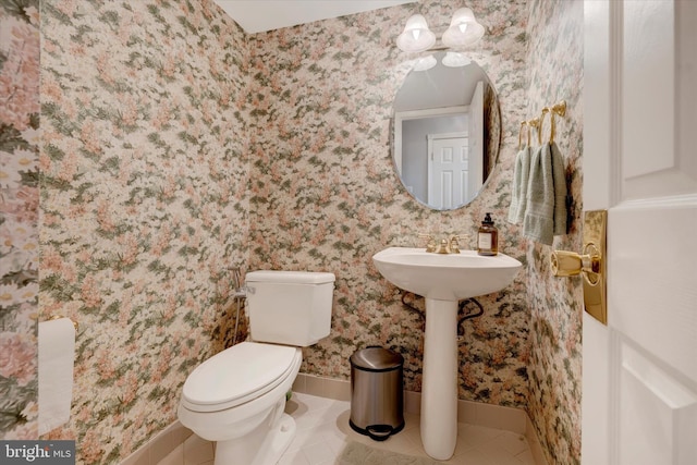 102 Windsong Dr, Doylestown, PA 18901 - half bathroom with toilet, tile patterned floors, and wallpapered walls