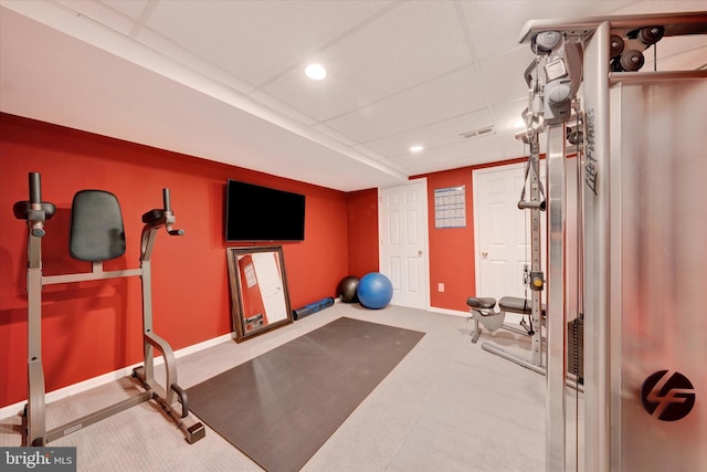 102 Windsong Dr, Doylestown, PA 18901 - exercise area with carpet, baseboards, recessed lighting, and a paneled ceiling