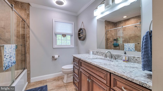 411 Spencer, Galloway, NJ 08205 - full bath featuring baseboards, crown molding, vanity, toilet, and tiled shower / bath combo