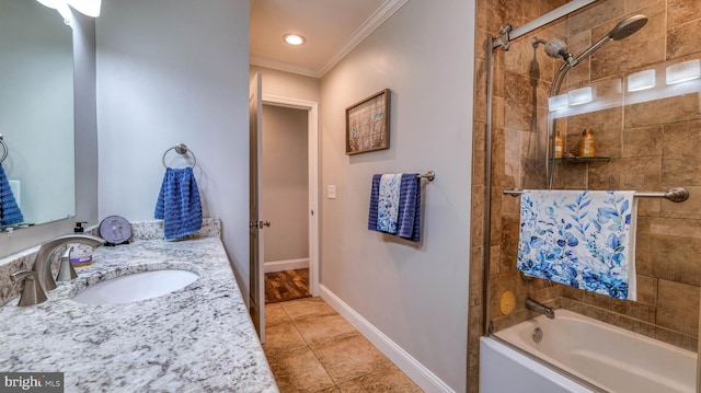 411 Spencer, Galloway, NJ 08205 - bathroom featuring crown molding, baseboards, bathing tub / shower combination, tile patterned floors, and vanity