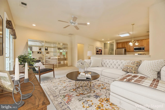 1 Grande Blvd, West Windsor, NJ 08550 - living area with a ceiling fan, carpet floors, and recessed lighting