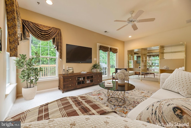 1 Grande Blvd, West Windsor, NJ 08550 - living area featuring carpet flooring, a ceiling fan, recessed lighting, and baseboards