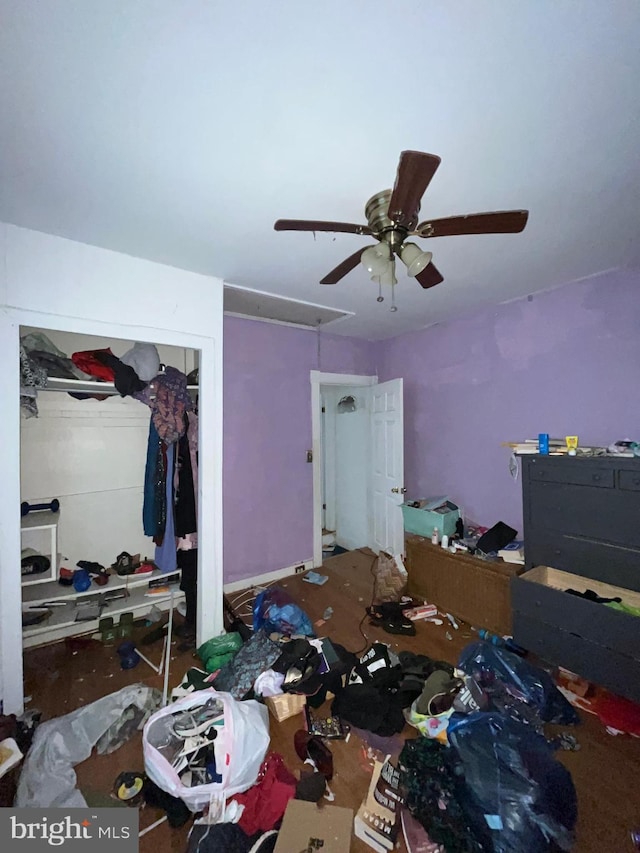 bedroom with a closet and ceiling fan