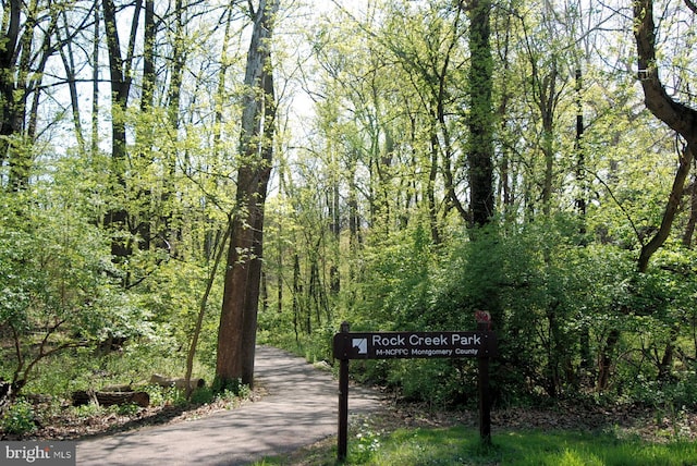surrounding community with a view of trees and driveway