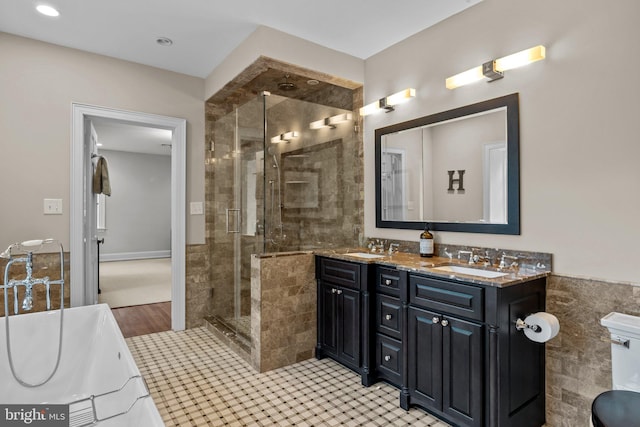 1182 Wrack Rd, Meadowbrook, PA 19046 - full bath with a shower stall, tile walls, double vanity, and tile patterned floors