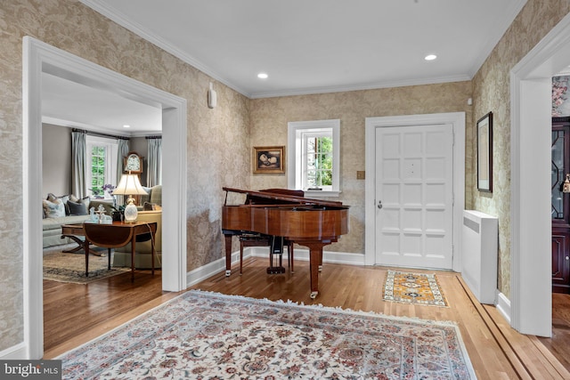 1182 Wrack Rd, Meadowbrook, PA 19046 - entryway with healthy amount of natural light, wood finished floors, ornamental molding, baseboards, and wallpapered walls