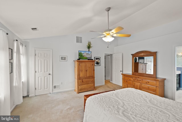 20355 Snowpoint Pl, Ashburn, VA 20147 - bedroom with light carpet, baseboards, high vaulted ceiling, and a ceiling fan