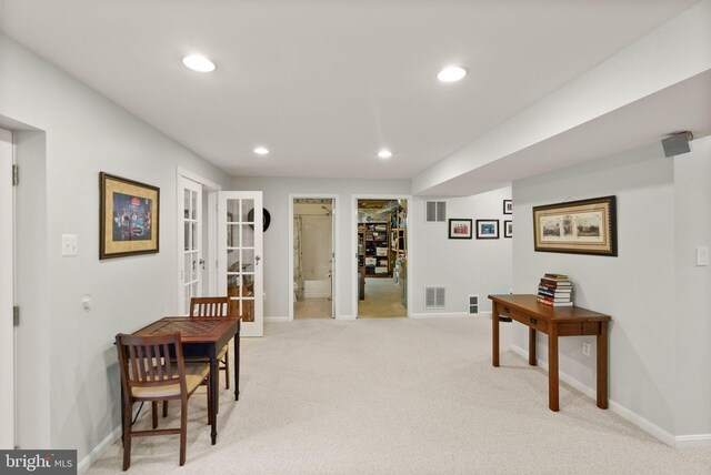 20355 Snowpoint Pl, Ashburn, VA 20147 - hall featuring baseboards, french doors, light colored carpet, and recessed lighting