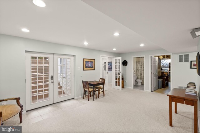 20355 Snowpoint Pl, Ashburn, VA 20147 - living area featuring french doors, carpet floors, recessed lighting, and baseboards
