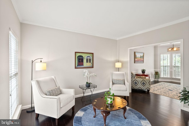 20355 Snowpoint Pl, Ashburn, VA 20147 - sitting room with hardwood / wood-style flooring, plenty of natural light, ornamental molding, and baseboards