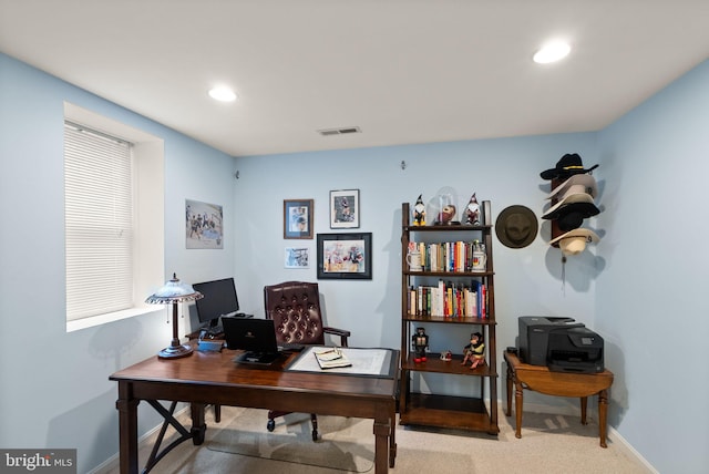 20355 Snowpoint Pl, Ashburn, VA 20147 - office with baseboards, light carpet, and recessed lighting