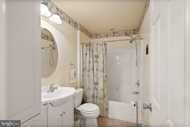 20355 Snowpoint Pl, Ashburn, VA 20147 - full bathroom with vanity, shower / bath combination with curtain, toilet, and tile patterned flooring