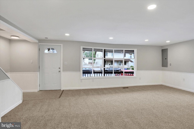 134 S Market St, New Cumberland, PA 17070 - carpeted foyer featuring a wainscoted wall, electric panel, and recessed lighting