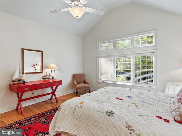 37 Sussex St, Rehoboth Beach, DE 19971 - bedroom with wood finished floors, a ceiling fan, high vaulted ceiling, and baseboards