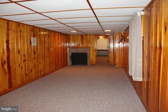 255 Pangborn Blvd, Hagerstown, MD 21740 - finished basement with wood walls, a fireplace, and carpet flooring