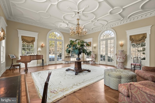 lobby featuring coffered ceiling