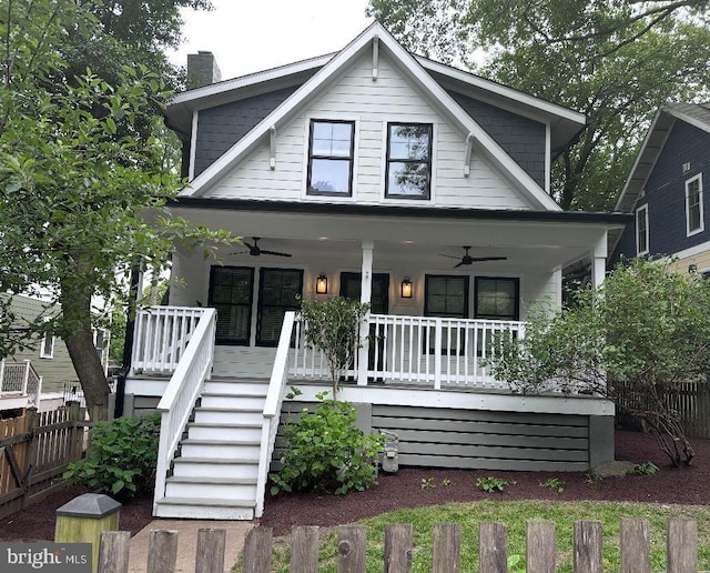 203 Spring Ave, Takoma Park, MD 20912 - view of front of home featuring ceiling fan, a porch, stairs, and a chimney