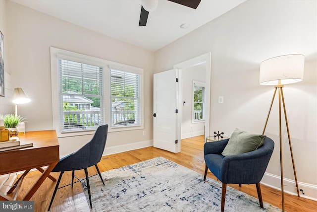 203 Spring Ave, Takoma Park, MD 20912 - home office featuring ceiling fan, wood finished floors, and baseboards