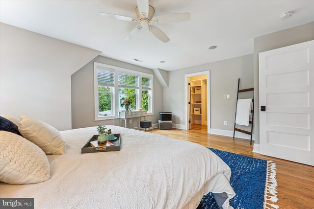 203 Spring Ave, Takoma Park, MD 20912 - bedroom with light wood-type flooring, a spacious closet, baseboards, and ceiling fan