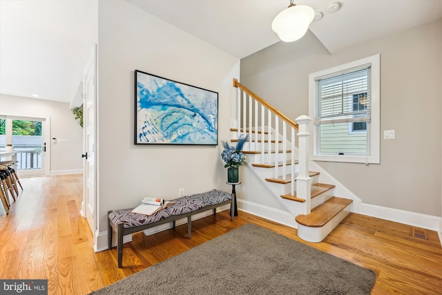 203 Spring Ave, Takoma Park, MD 20912 - stairway featuring wood finished floors and baseboards