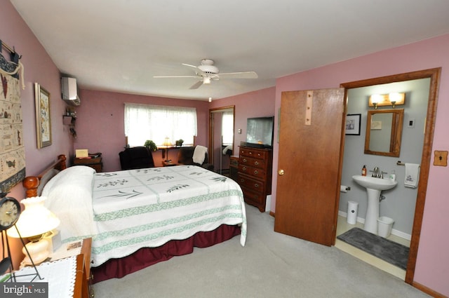 400 S Arthur Dr, Edgewater Park, NJ 08010 - bedroom with carpet floors, a wall mounted air conditioner, and connected bathroom