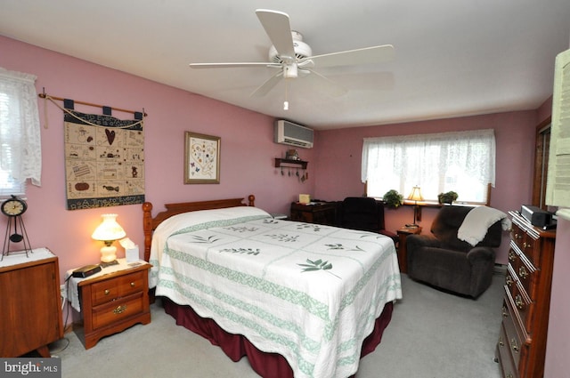 400 S Arthur Dr, Edgewater Park, NJ 08010 - bedroom featuring a wall mounted AC, light carpet, and ceiling fan