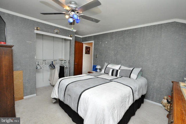 400 S Arthur Dr, Edgewater Park, NJ 08010 - carpeted bedroom with a closet, ornamental molding, ceiling fan, and baseboards
