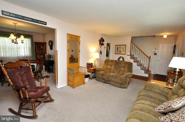 400 S Arthur Dr, Edgewater Park, NJ 08010 - living room with a chandelier, carpet floors, stairway, and baseboards