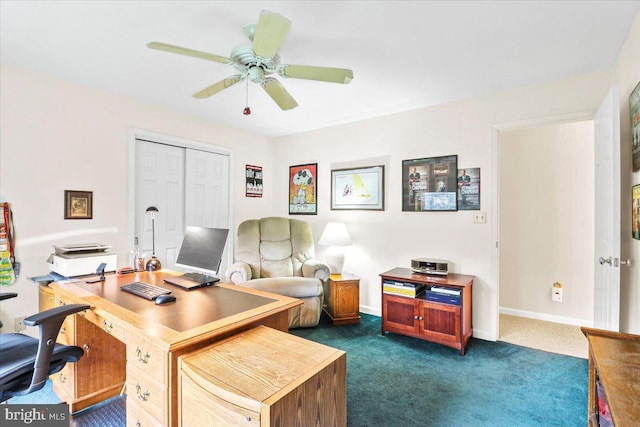21 Bright Summer Way, Glenmoore, PA 19343 - office with ceiling fan, dark carpet, and baseboards