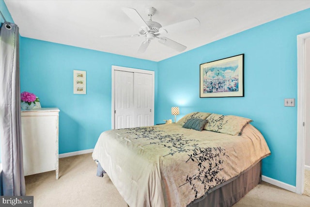 21 Bright Summer Way, Glenmoore, PA 19343 - bedroom with light colored carpet, a closet, baseboards, and a ceiling fan