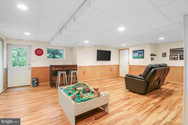 21 Bright Summer Way, Glenmoore, PA 19343 - recreation room with a wainscoted wall, light wood finished floors, a paneled ceiling, and wooden walls