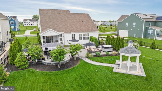 355 Dillon Cir, Middletown, DE 19709 - back of house with a gazebo, a residential view, a patio, outdoor dining space, and roof with shingles