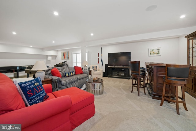 355 Dillon Cir, Middletown, DE 19709 - carpeted living room with recessed lighting and a bar
