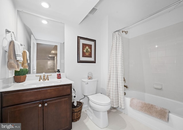 355 Dillon Cir, Middletown, DE 19709 - full bathroom featuring toilet, vanity, shower / bath combo with shower curtain, and tile patterned floors
