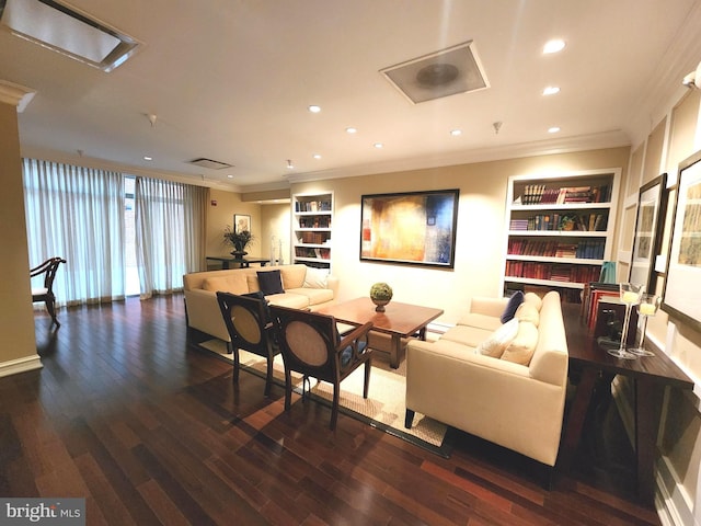 66 Franklin St Unit 307, Annapolis, MD 21401 - living area featuring built in features, crown molding, wood finished floors, and recessed lighting
