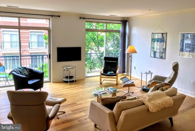 66 Franklin St Unit 307, Annapolis, MD 21401 - living room with crown molding, wood finished floors, and baseboards