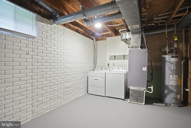 3823 9th Rd S, Arlington, VA 22204 - basement with water heater, independent washer and dryer, and brick wall